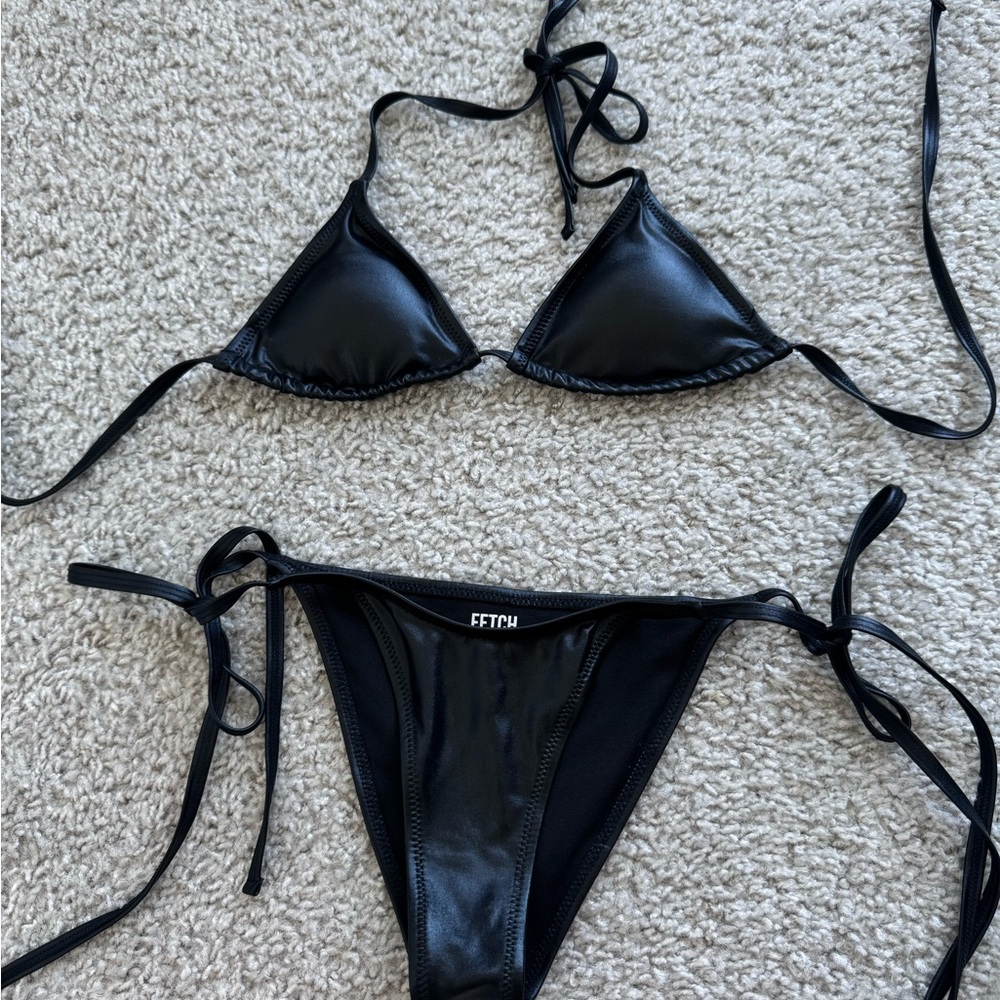 NWOT That’s So Fetch Black Leather Bikini Set XS